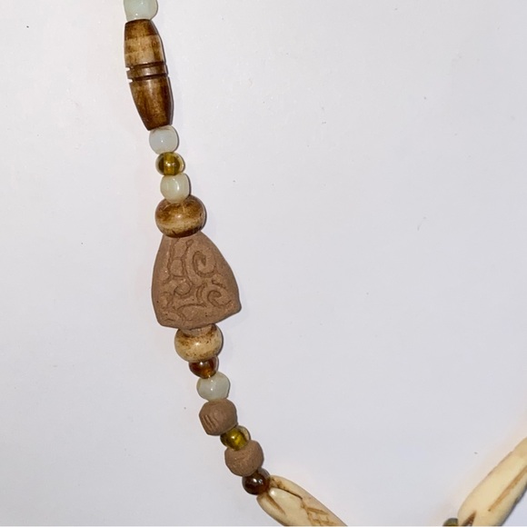 Vintage Ethnic Beaded 16" Necklace Terra Cotta Clay Glass Etched Faux Bone Beads - Picture 5 of 10